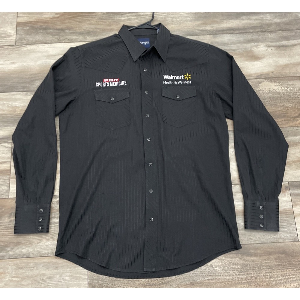 Wrangler Shirt Mens XXL Black PBR Sports Medicine Western Long Sleeve Pearl Snap